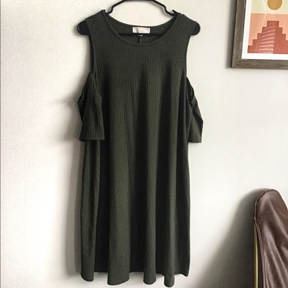 Olive Green Cold- Shoulder Dress